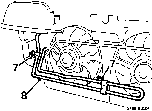 Diagram showing oil cooler clamps and hoses with callout numbers 7 and 8