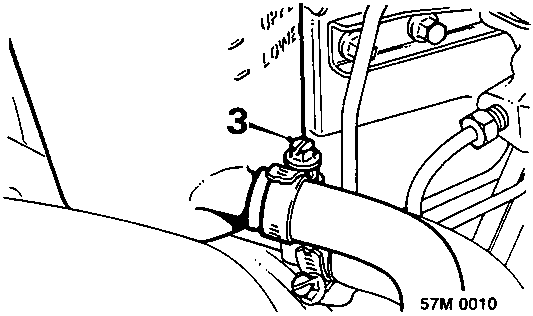 Diagram showing oil cooler hose connection to power steering reservoir with callout number 3