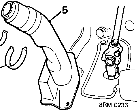 Diagram showing steering column universal joint cover with clips (3) and studs (5)