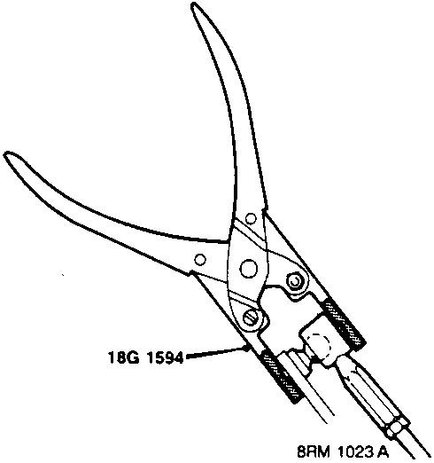 Diagram showing tool 18G 1594 being used on a ball joint, with reference code 8RM 1023 A
