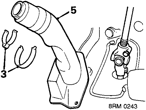 Diagram showing clips (3) and column universal joint cover (5)