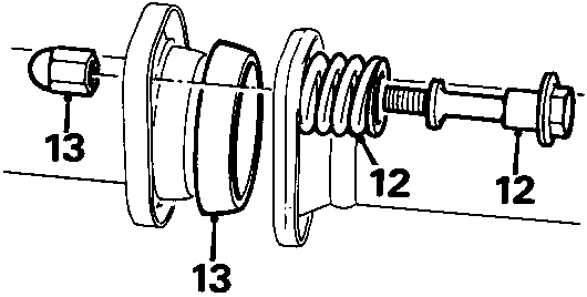 Diagram showing bolts (13), springs (12) and sealing ring on exhaust front pipe