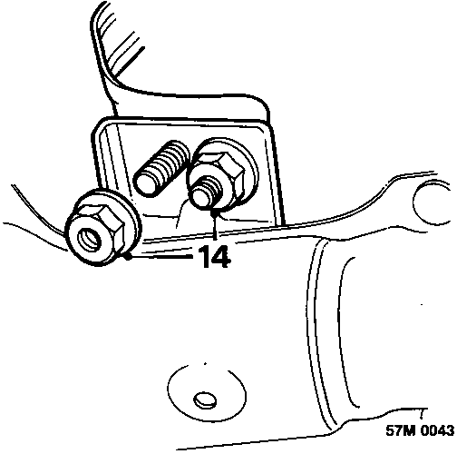 Diagram showing nuts securing front pipe to mounting bracket