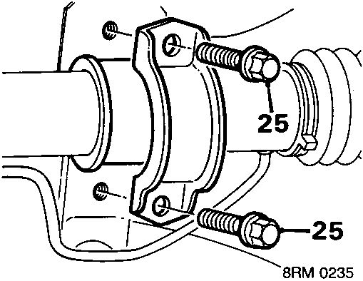 Diagram showing bolts securing steering rack bracket to crossmember