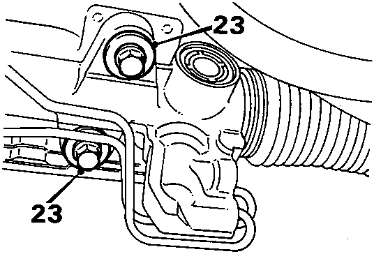 Diagram showing steering rack cross member bolts (23).