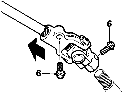 Diagram showing bolts securing column universal joint, labeled with number 6, with an arrow indicating sliding motion. Image code 8RM 0232.