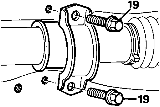 Diagram showing steering rack bracket bolts labeled 19 on passenger's side