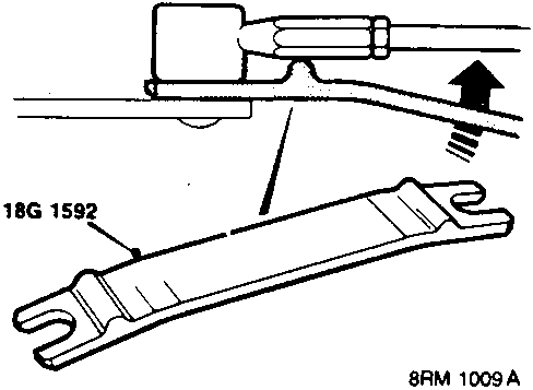 Diagram showing tool 18G 1592 disconnecting a lower gearchange rod ball joint