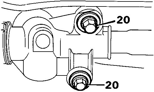 Diagram showing steering rack to crossmember bolts labeled 20 on driver's side