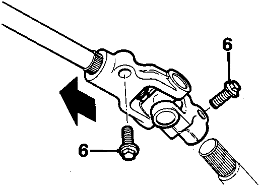 Diagram showing removal of bolts (6) securing column universal joint to slide it up the column