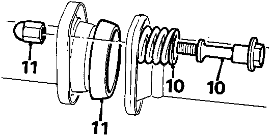 Exploded diagram of an exhaust pipe mounting component showing bolts, springs, and a sealing ring with callout numbers 10 and 11.