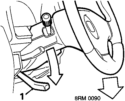 Diagram showing lowering the steering column and securing the adjusting lever