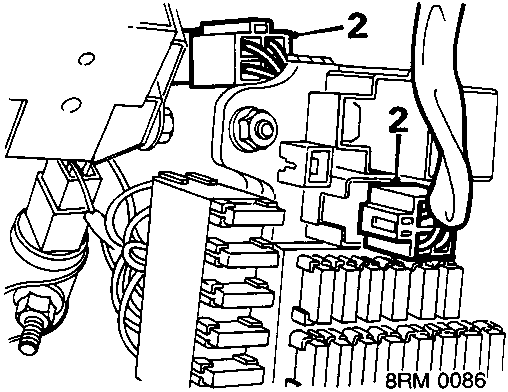 Diagram of steering column wiring connectors labeled 2