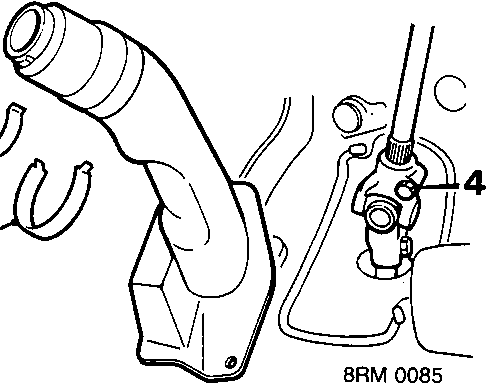 Diagram of universal joint cover area showing clips 3 and bolt 4