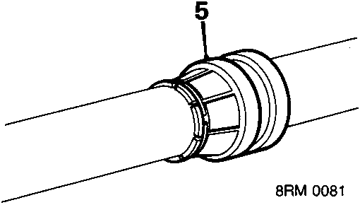 Diagram of the steering column bearings where the inner shaft enters the outer tube. Callout number 5 indicates the bearing assembly. Document code 8RM 0081 is printed below.