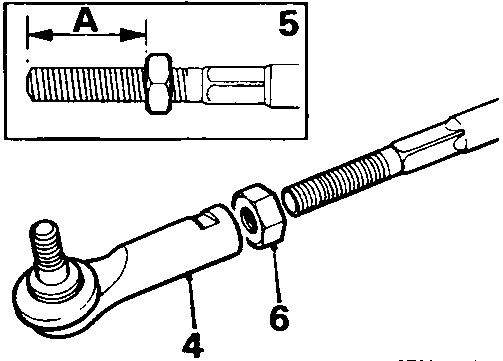 Diagram of tie-rod end and locknut showing measurement 'A'