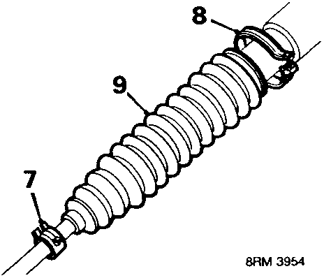 Diagram of tie-rod bellows showing clip and securing points