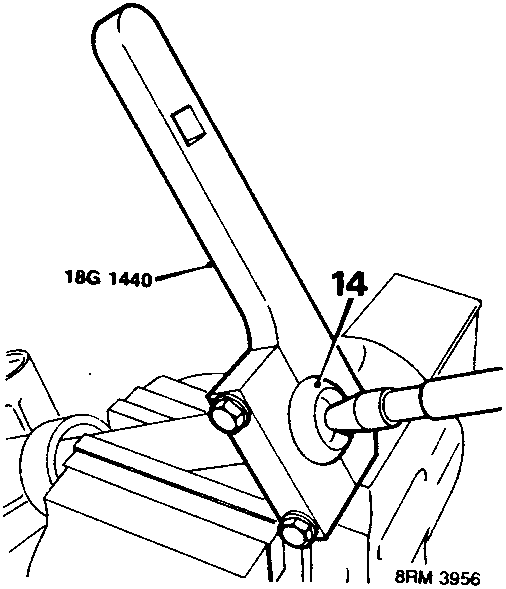 Diagram showing tool 18G 1440 being fitted to an inner ball joint on a steering rack, with callout number 14.