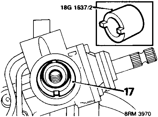 Diagram showing tool 18G 1637/2 unscrewing rack limiter 17 from housing
