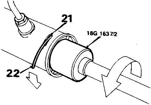 Diagram showing support bush (21) and lockwire (22) on rack tube, with tool 18G 1637/2 indicated for rotation.