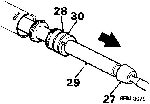 Diagram showing tie-rod (27), support bush (28), rack (29), and lockstop assembly (30) being pulled apart.