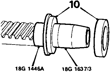 Diagram showing tool 18G 1446A and 18G 1637/3 fitted to the pinion end of a rack, with part 10 indicated.