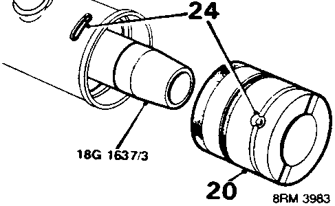 Diagram showing the lockstop assembly (part 20) and tool 18G 1637/3 aligned with the rack tube, with part 24 indicating the hole in the lockstop.