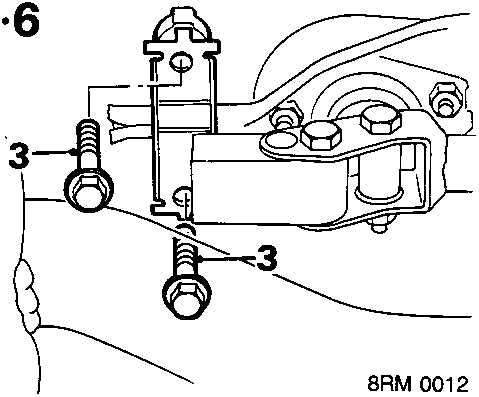 Diagram showing gear change linkage near anti-roll bar mount with callout number 3
