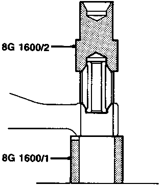 Diagram showing tool 18G 1600/1 and 18G 1600/2 pressing a new bush into a lower arm.