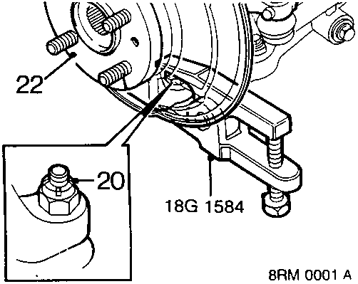 Diagram showing lower ball joint, split pin, nut, and tool 18G 1584