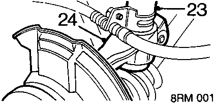 Diagram showing hub assembly connected to damper with callout numbers 23 and 24