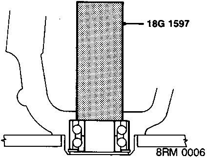 Diagram showing tool 18G 1597 pressing out a bearing from a hub assembly