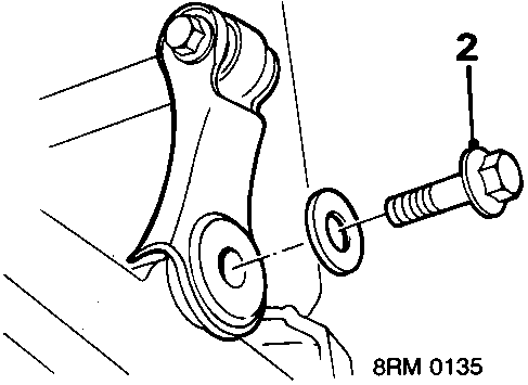 Diagram showing bolt and washer securing anti-roll bar link to lower arm, labeled with number 2