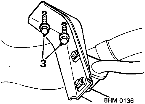 Diagram showing bolts securing anti-roll bar brackets to body, labeled with number 3