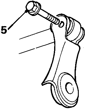 Diagram showing bolt securing link to anti-roll bar, labeled with number 5