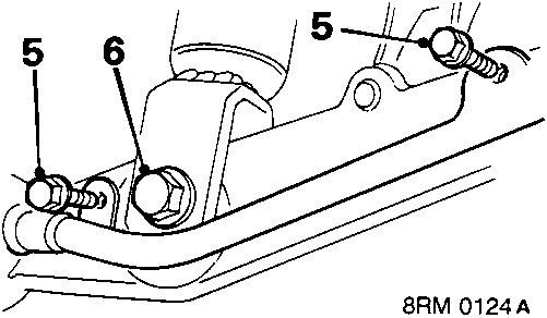 Diagram showing ABS harness bolts and damper bolt labeled 5 and 6 (8RM 0124A)