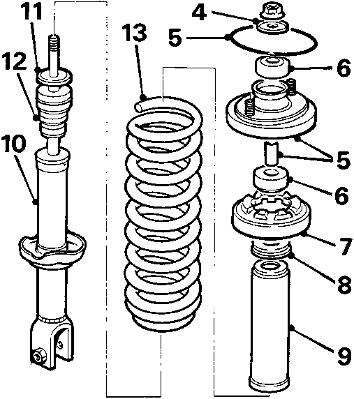 Car suspension strut assembly diagram with numbered components