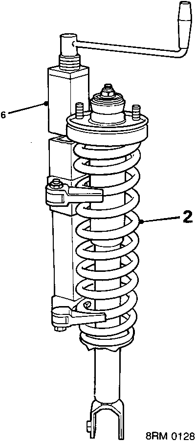 Diagram showing a spring compressor tool 18G 1516 fitted to a damper and spring assembly, with the tool labeled as item 2.