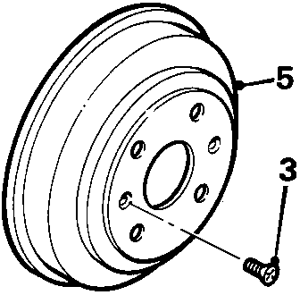 Diagram of rear brake drum showing callout numbers 3 and 5