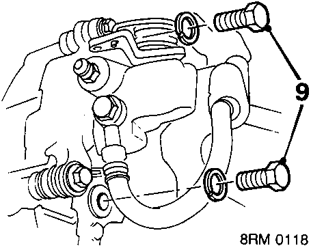 Diagram showing caliper bolts connecting to the stub axle