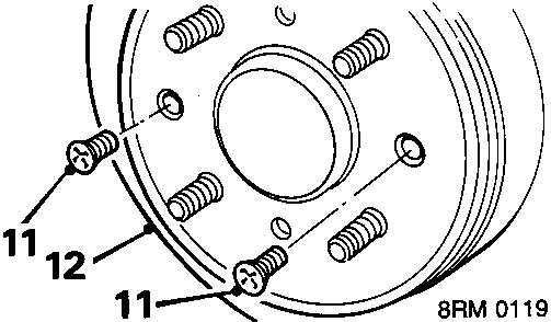 Diagram of brake disc screws and brake disc removal from the hub