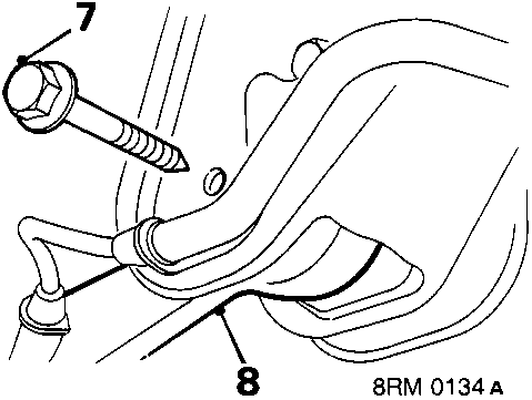Diagram showing bolt lower arm to body (callout 7) and release of arm from body (callout 8)