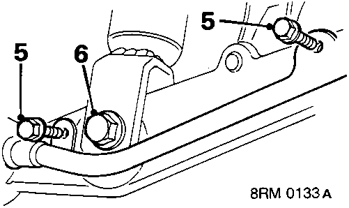 Diagram showing bolts securing ABS harness to lower arm (callout 5) and bolt lower arm to damper (callout 6)