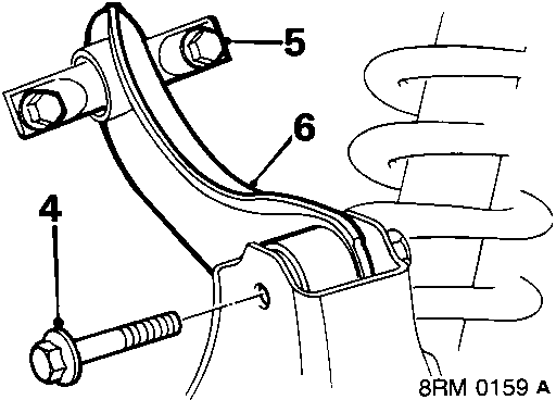 Diagram showing upper arm, trailing arm, and bolts numbered 4, 5, and 6