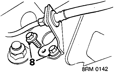 Diagram showing brake hose bracket bolts numbered 8