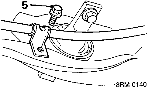 Diagram showing handbrake cable bracket bolt numbered 5