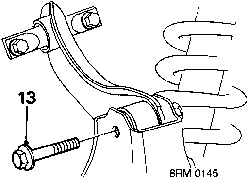 Diagram showing bolt 13 connecting trailing arm to upper arm
