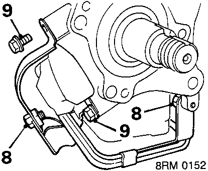 Diagram showing bolts (8) and ABS wiring bracket (9) on trailing arm