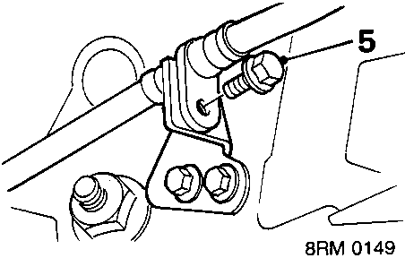 Diagram showing bolt (5) securing brake hose to bracket
