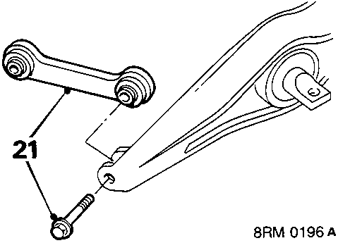 Diagram showing compensator arm and bolt connection to trailing arm with callout number 21